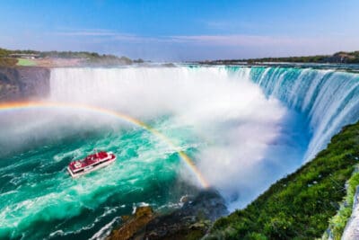 Cannabis Niagara Falls Hornblower Tour Boat under Horseshoe Waterfall. Weed Delivery
