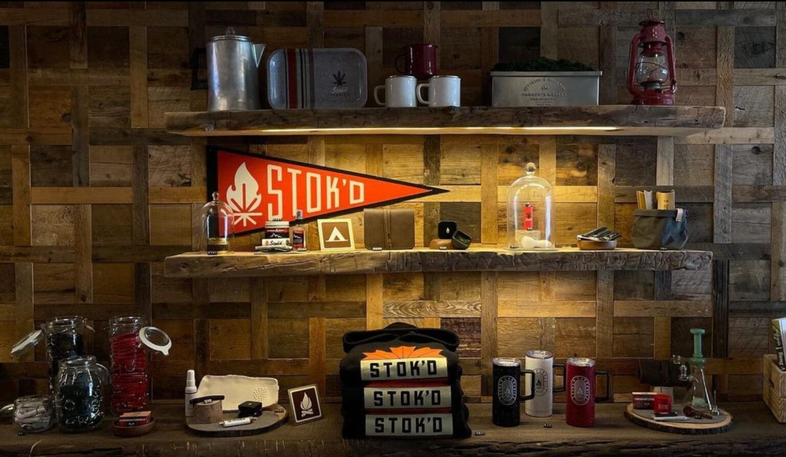 Stok'd product wall with great lighting weed dispensary scarborough
